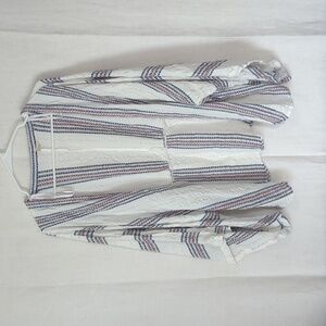 Sim & Sam White Striped Kimono Sleeve Open Front Cardigan Size L/XL